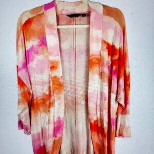 NWOT G by Giuliana Cardigan Sweater Pink Tie Dye Jersey Ecoluxe Knit Cocoon sz L